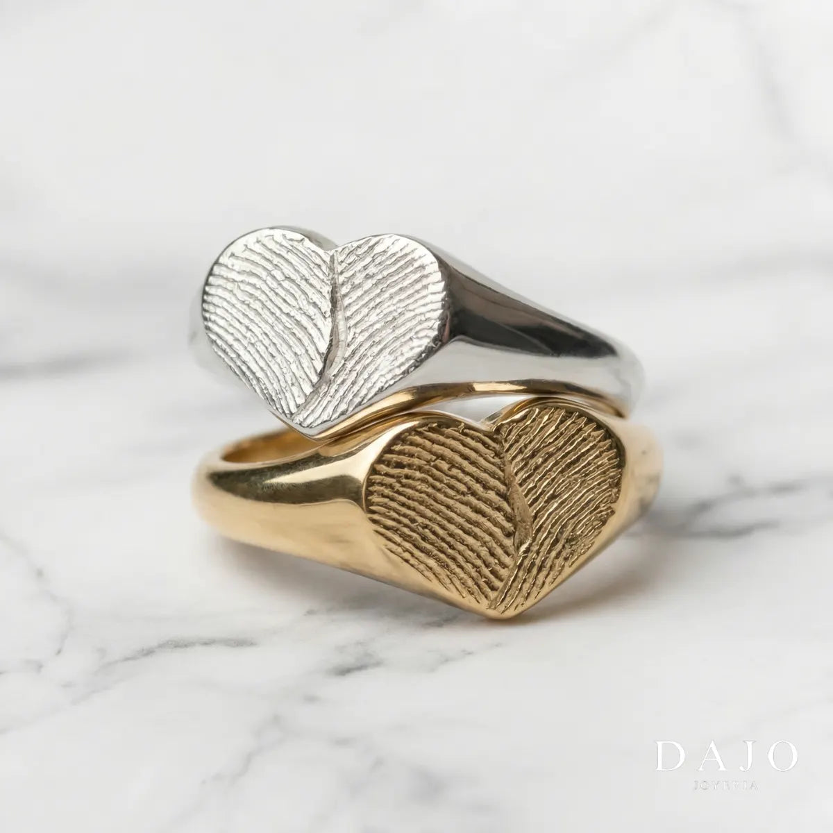 Anillo Huella Corazón - Doble plata .925 - anillo con huella grabada personalizado | DAJO Joyeria