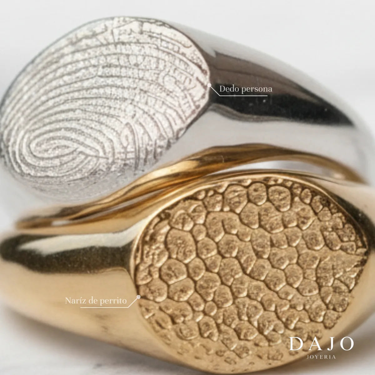 Anillo Huella Redondo - Doble plata .925 - anillo con huella grabada personalizado | DAJO Joyeria