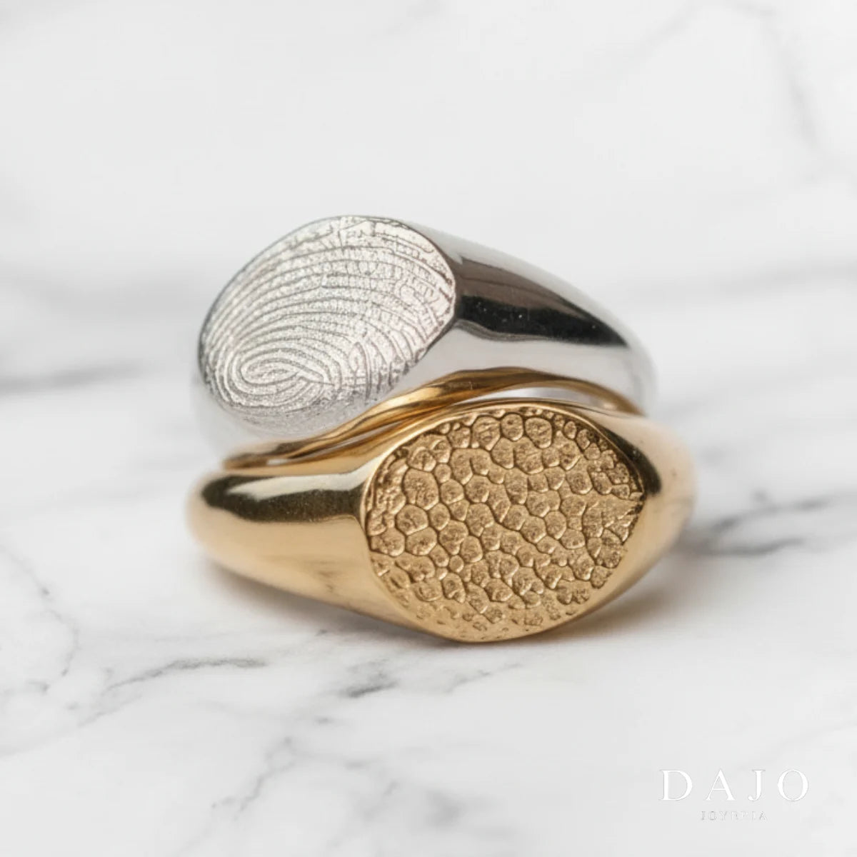 Anillo Huella Redondo - Doble plata .925 - anillo con huella grabada personalizado | DAJO Joyeria