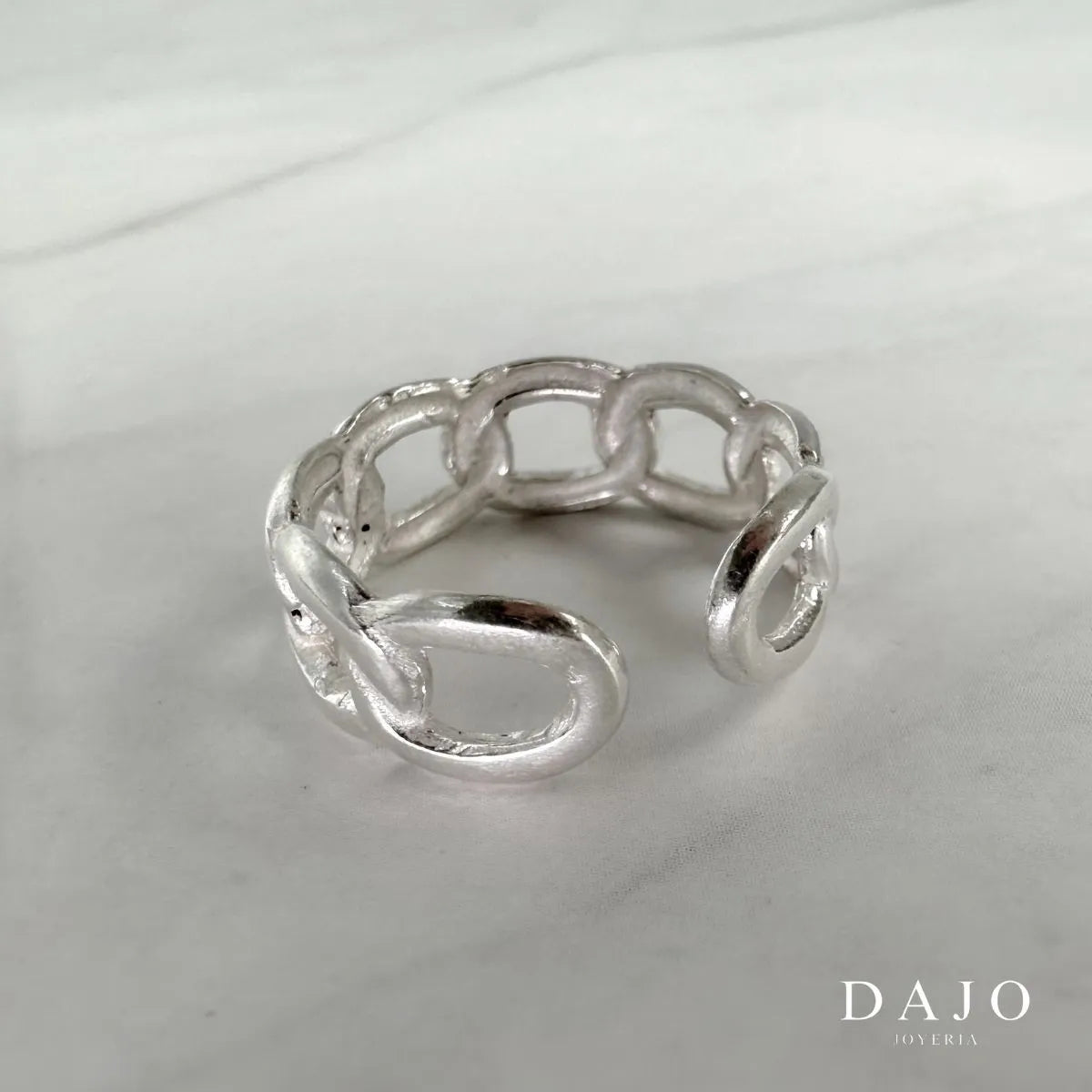 Joyería Anillo de plata .925 estilo Urbano elegante diseño ajustable artesanal mexicano con forma eslabones de cadena