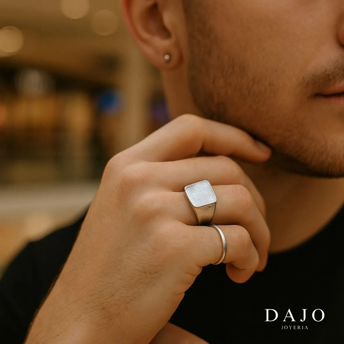 Anillo Huella Cuadrado Liso plata .925 - anillo con huella grabada personalizado | DAJO Joyeria