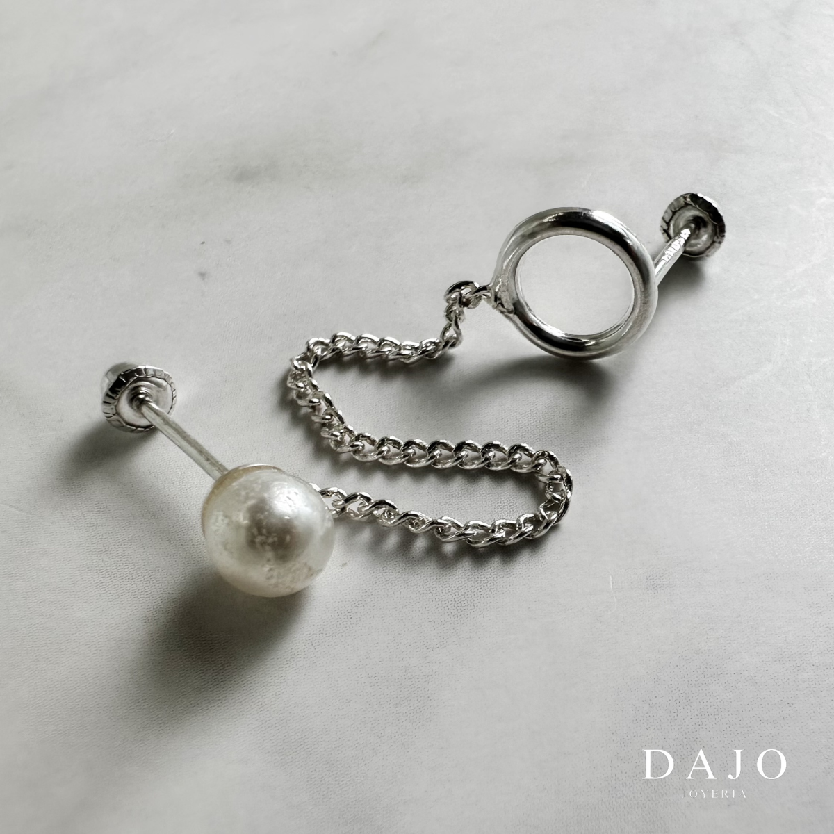 Arete Perla con Cadena plata .925 - regalo para novia o mama | DAJO Joyeria