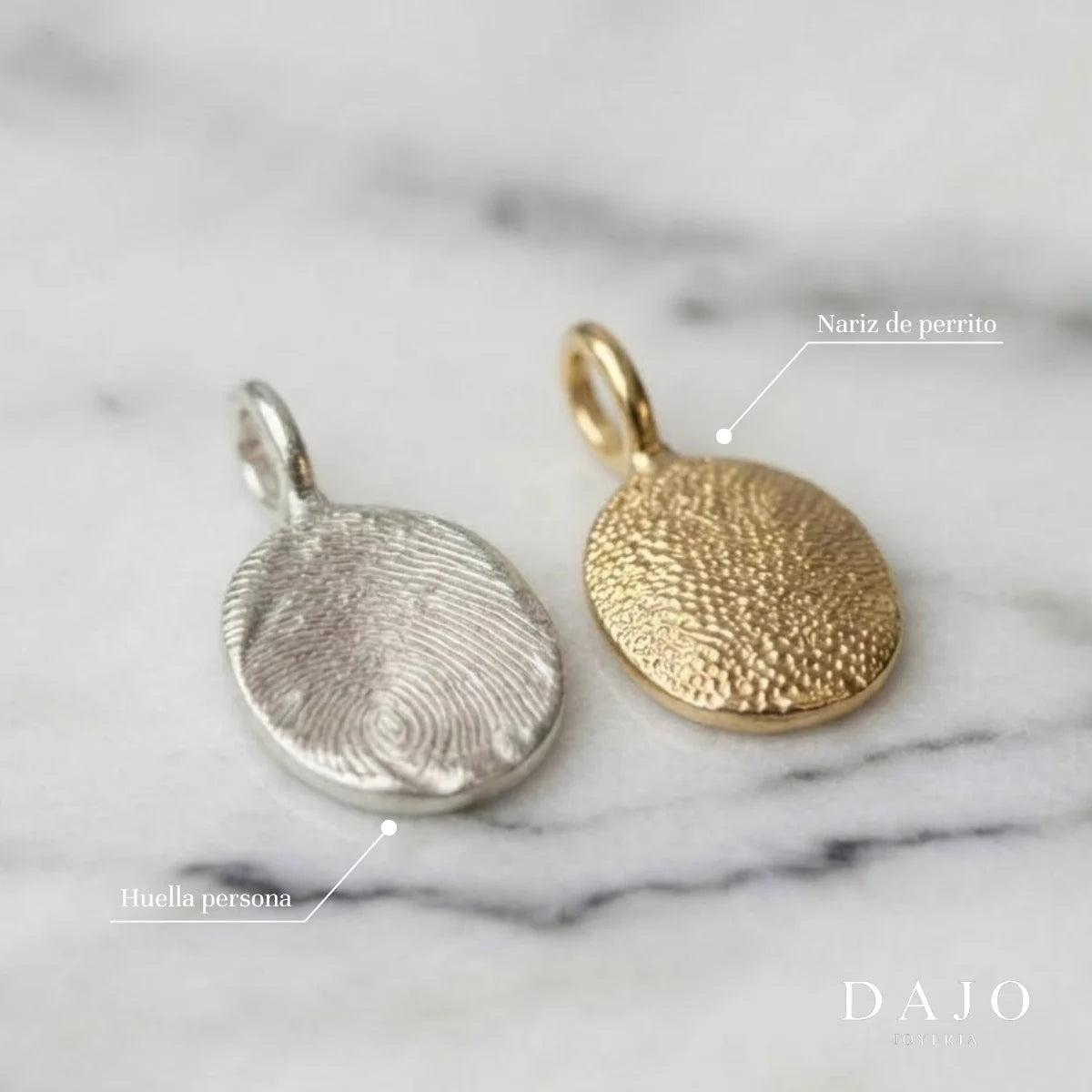 Dije Huella - Doble plata .925 - anillo con huella grabada personalizado | DAJO Joyeria