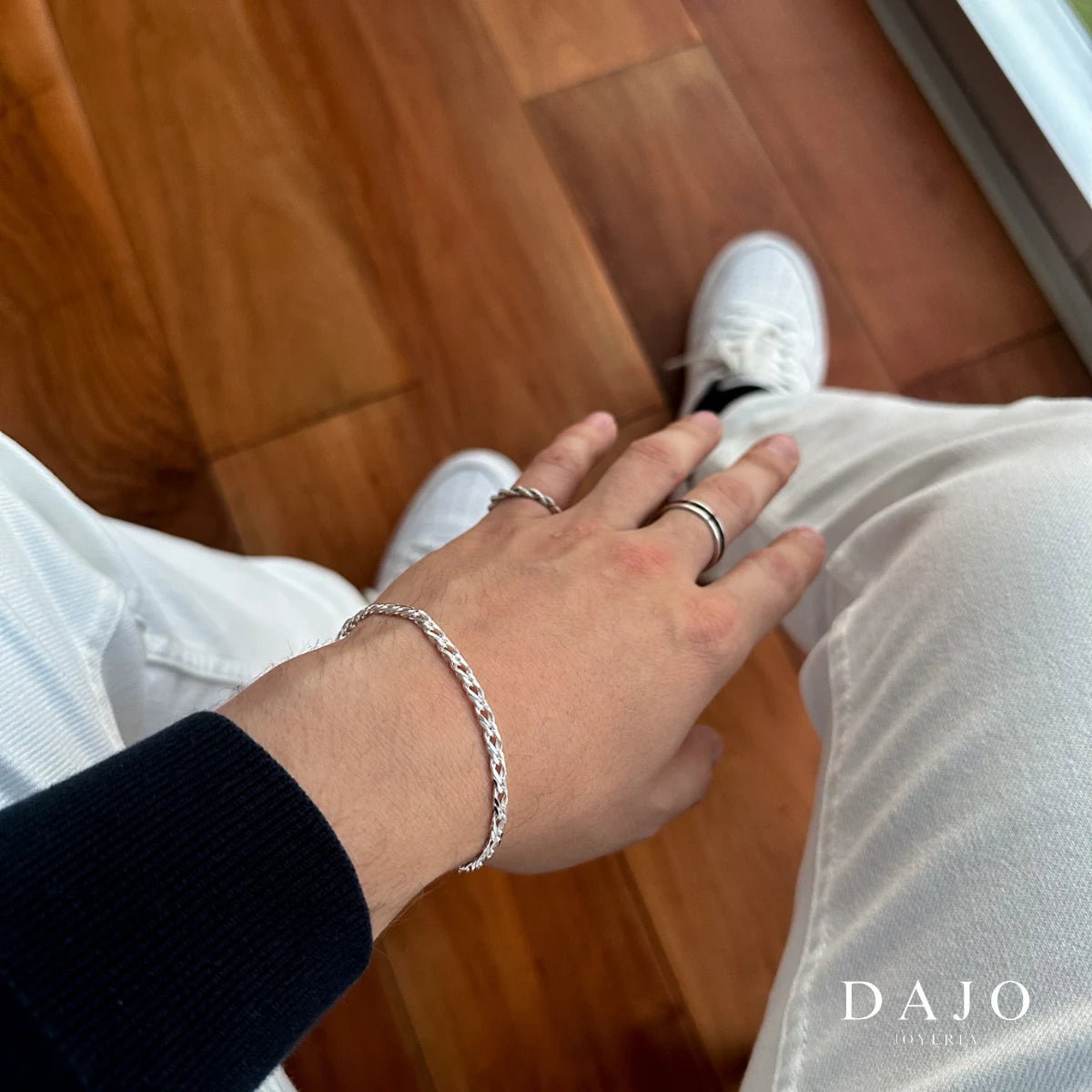 Pulsera Doble Barbado 3 mm plata .925 - regalo especial para hombre o mujer | DAJO Joyeria