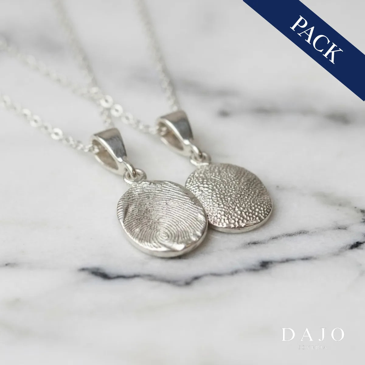 Doble Dije Huella + Cadenas plata .925 - anillo con huella grabada personalizado | DAJO Joyeria