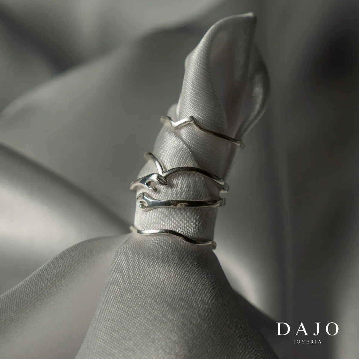 Joyería de plata .925 anillos en tela conjunto anillo V anillo abrazo, anillo zic zac, anillo ondas