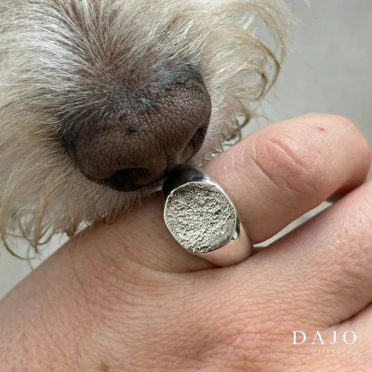 Huella Anillo redondo + Dije + Cadena plata .925 - anillo con huella grabada personalizado | DAJO Joyeria