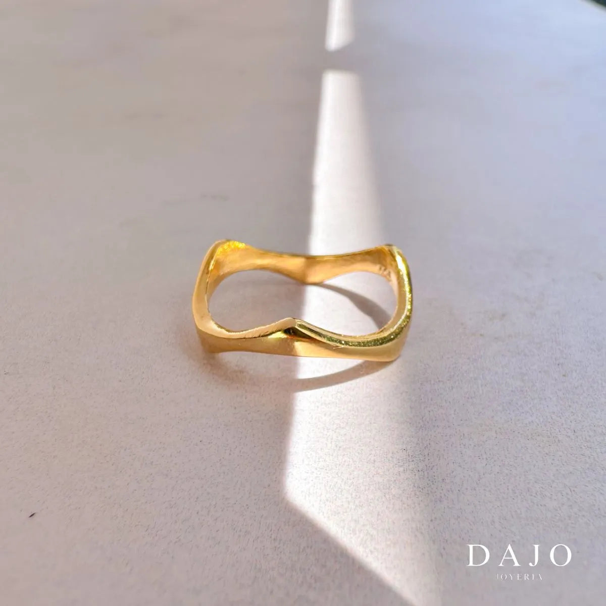 Joyería Anillo de Oro Vermeil Anillo de Plata .925 cubierto de Oro de 14K Oro de 14 quilates hecho a mano con forma de olas, liquido, ondas