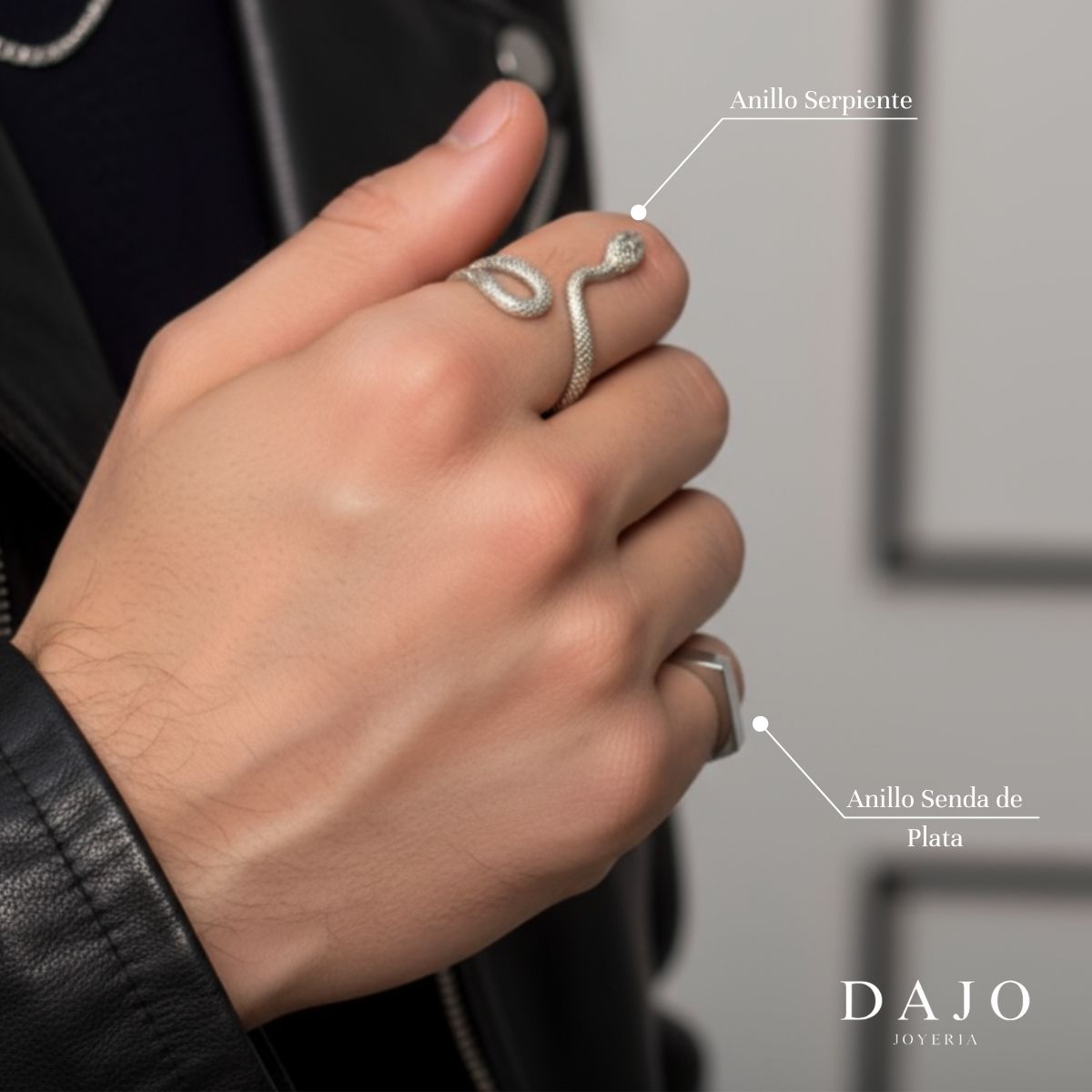 Joyería conjunto set combinación anillos de plata .925 anillo serpiente víbora en modelo hombre manos