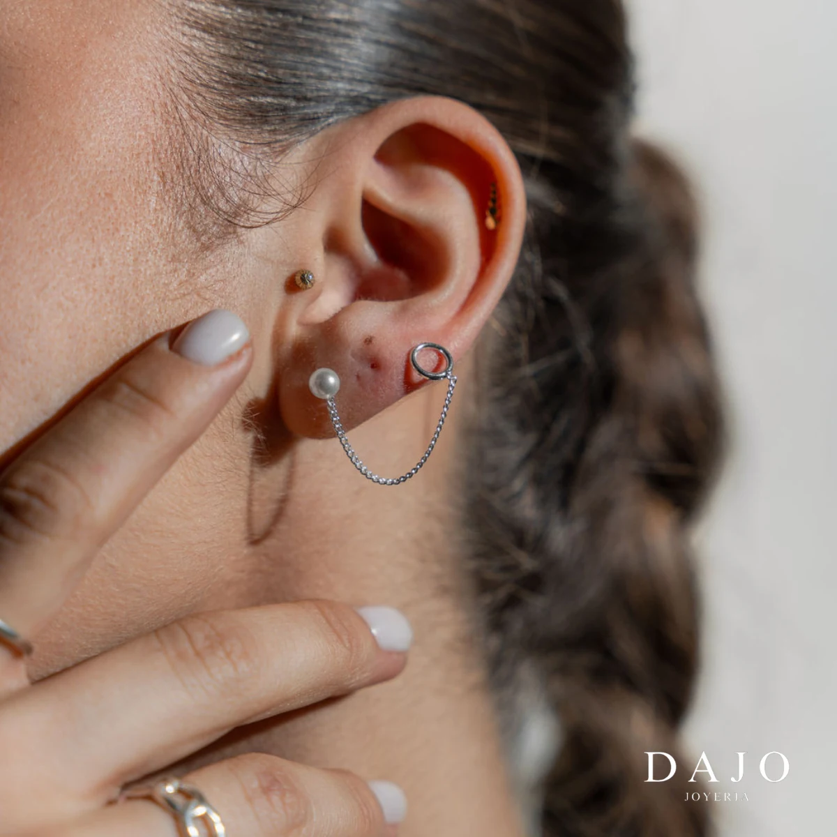 Arete Perla con Cadena plata .925 - regalo para novia o mama | DAJO Joyeria