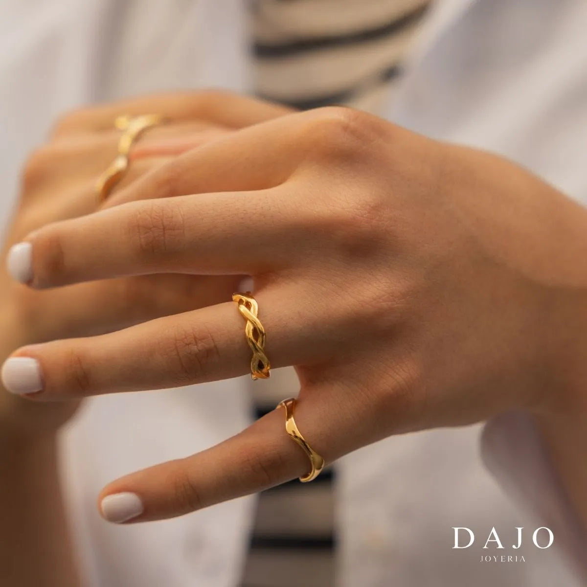 Anillo Trenzado de Plata .925 recubierto de Oro de 14K. Dajo Joyeria
