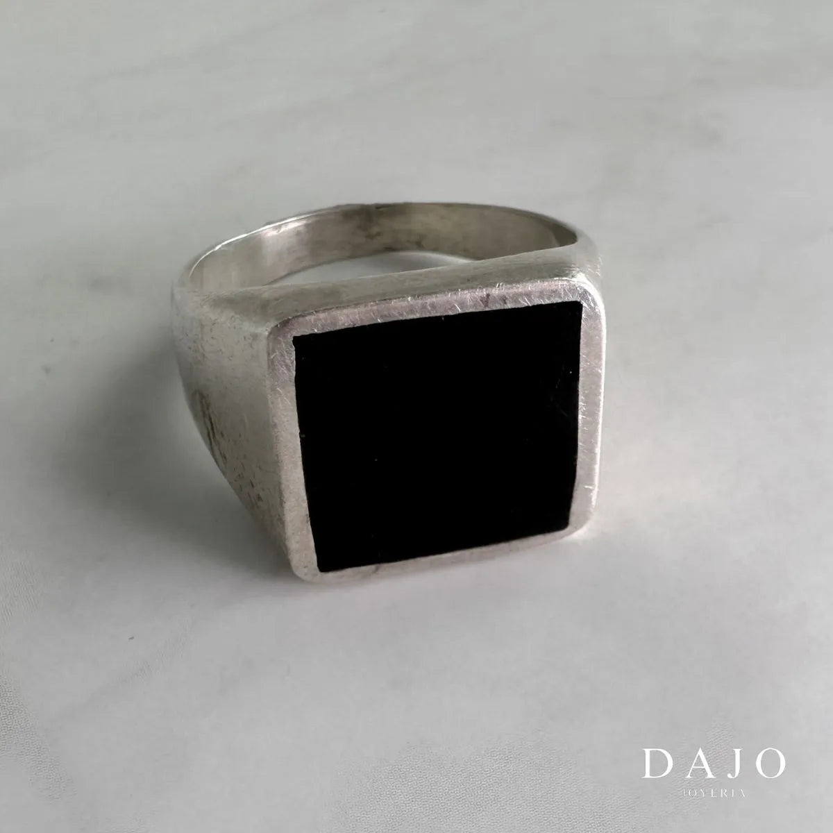 Joyería Anillo de plata .925 hecho a mano con cuadrada sello cuadrado resina negra