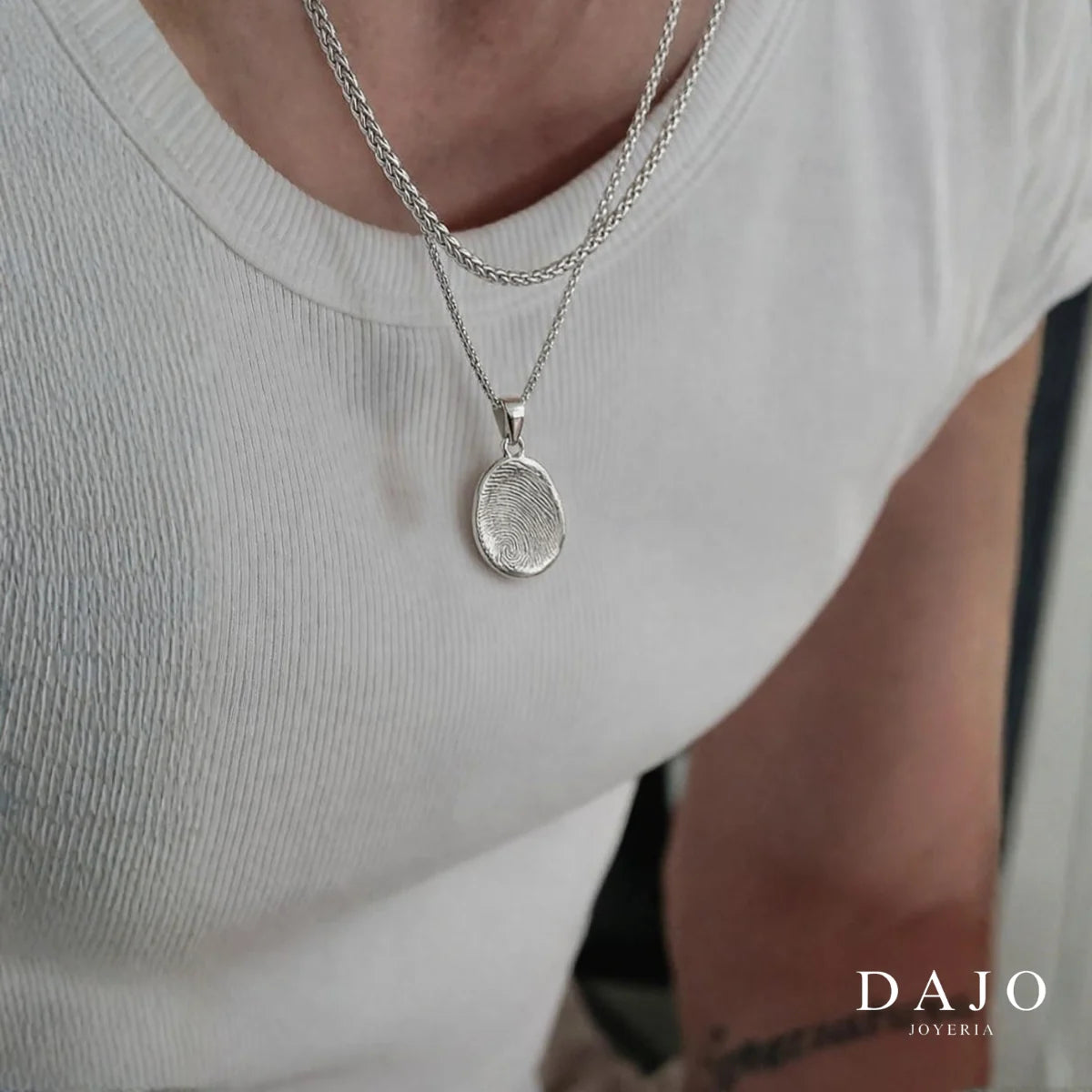 Huella Anillo redondo + Dije + Cadena plata .925 - anillo con huella grabada personalizado | DAJO Joyeria