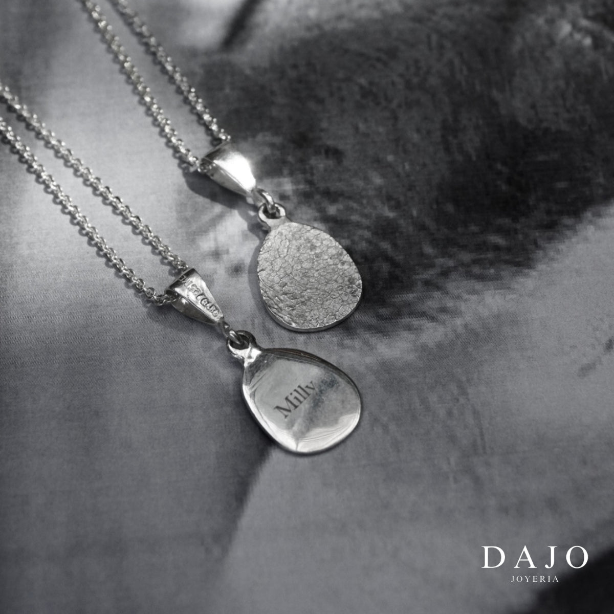Huella Anillo redondo + Dije + Cadena plata .925 - anillo con huella grabada personalizado | DAJO Joyeria