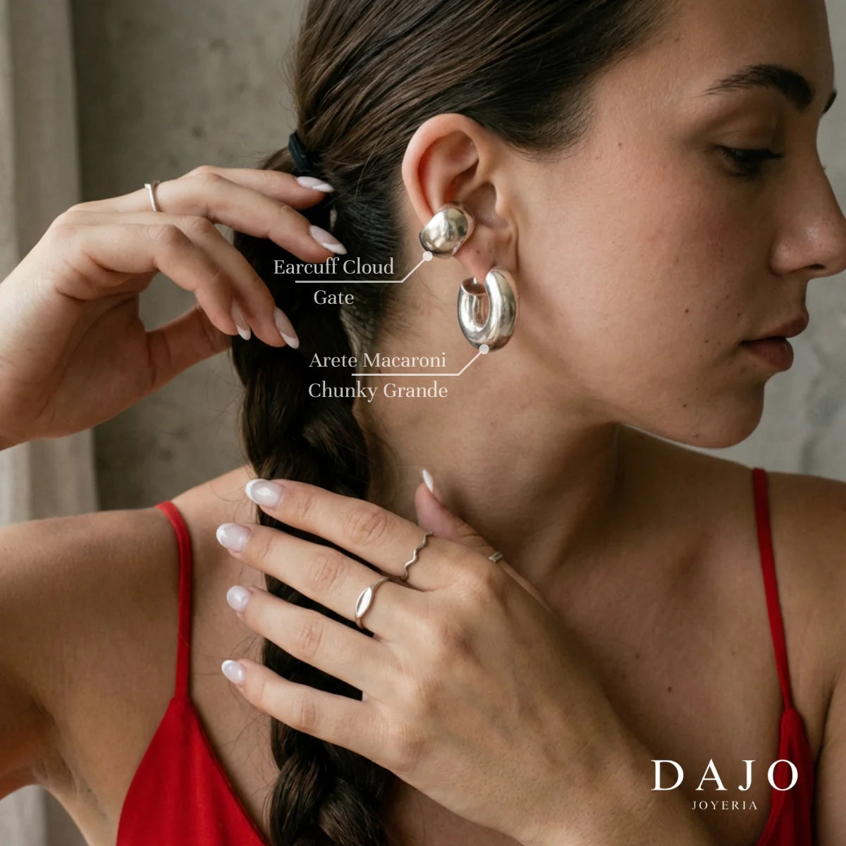 Earcuff Cloud Gate plata .925, pieza hecha a mano en México | DAJO