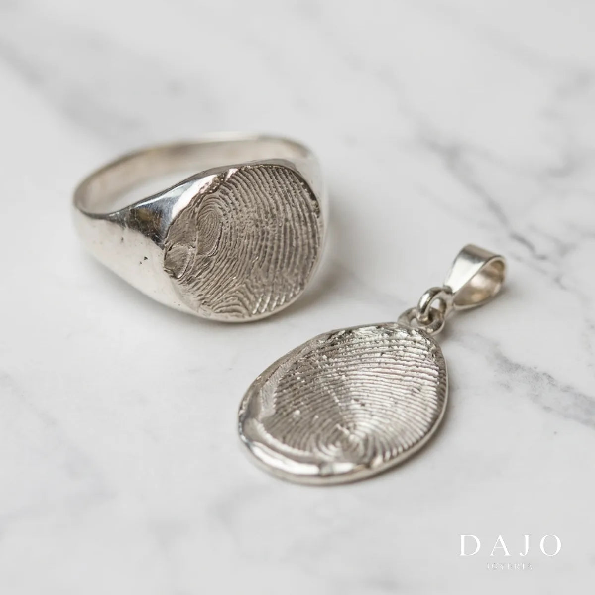 Anillo Huella Redondo + Dije Huella plata .925 - anillo con huella grabada personalizado | DAJO Joyeria
