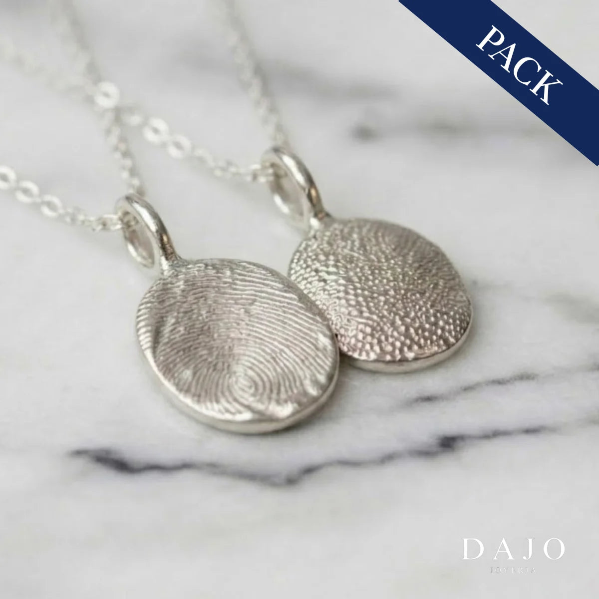 Doble Dije Huella + Cadenas plata .925 - anillo con huella grabada personalizado | DAJO Joyeria