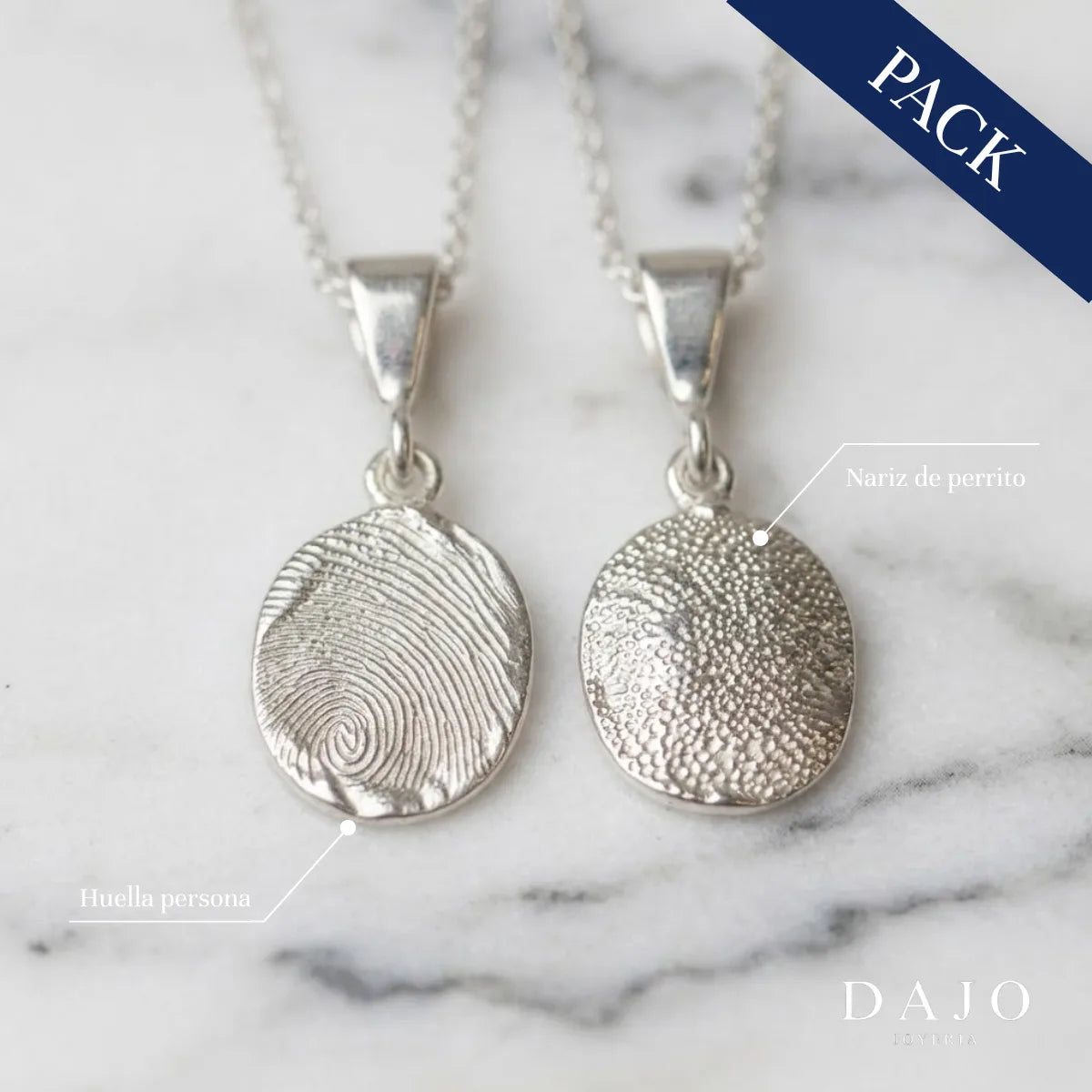 Doble Dije Huella + Cadenas plata .925 - anillo con huella grabada personalizado | DAJO Joyeria