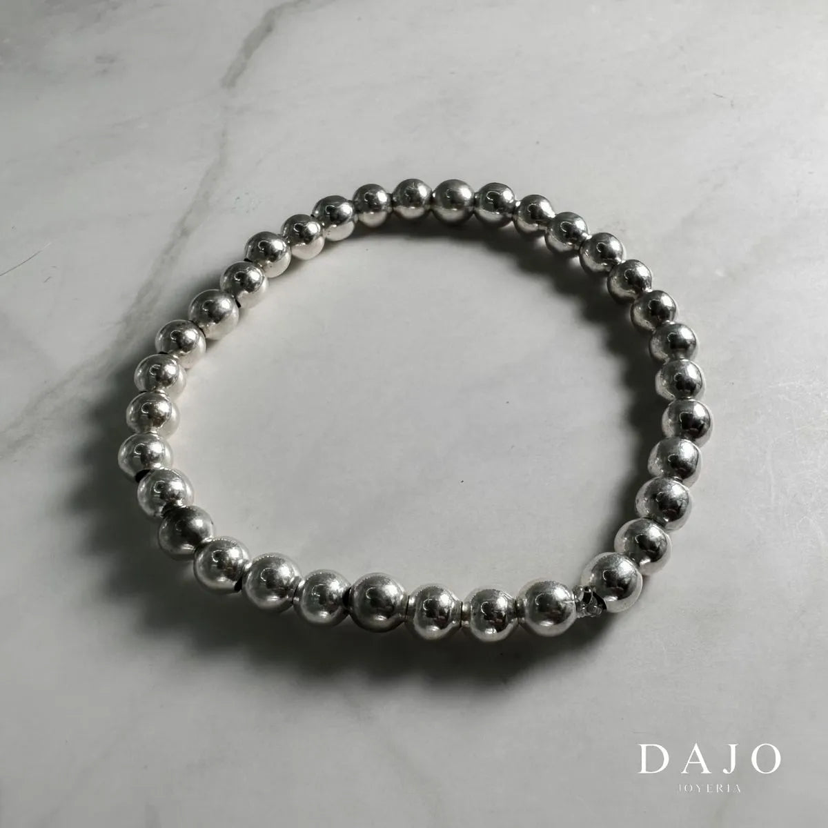 Pulsera esferas 4 mm elástica plata .925 - regalo especial para hombre o mujer | DAJO Joyeria