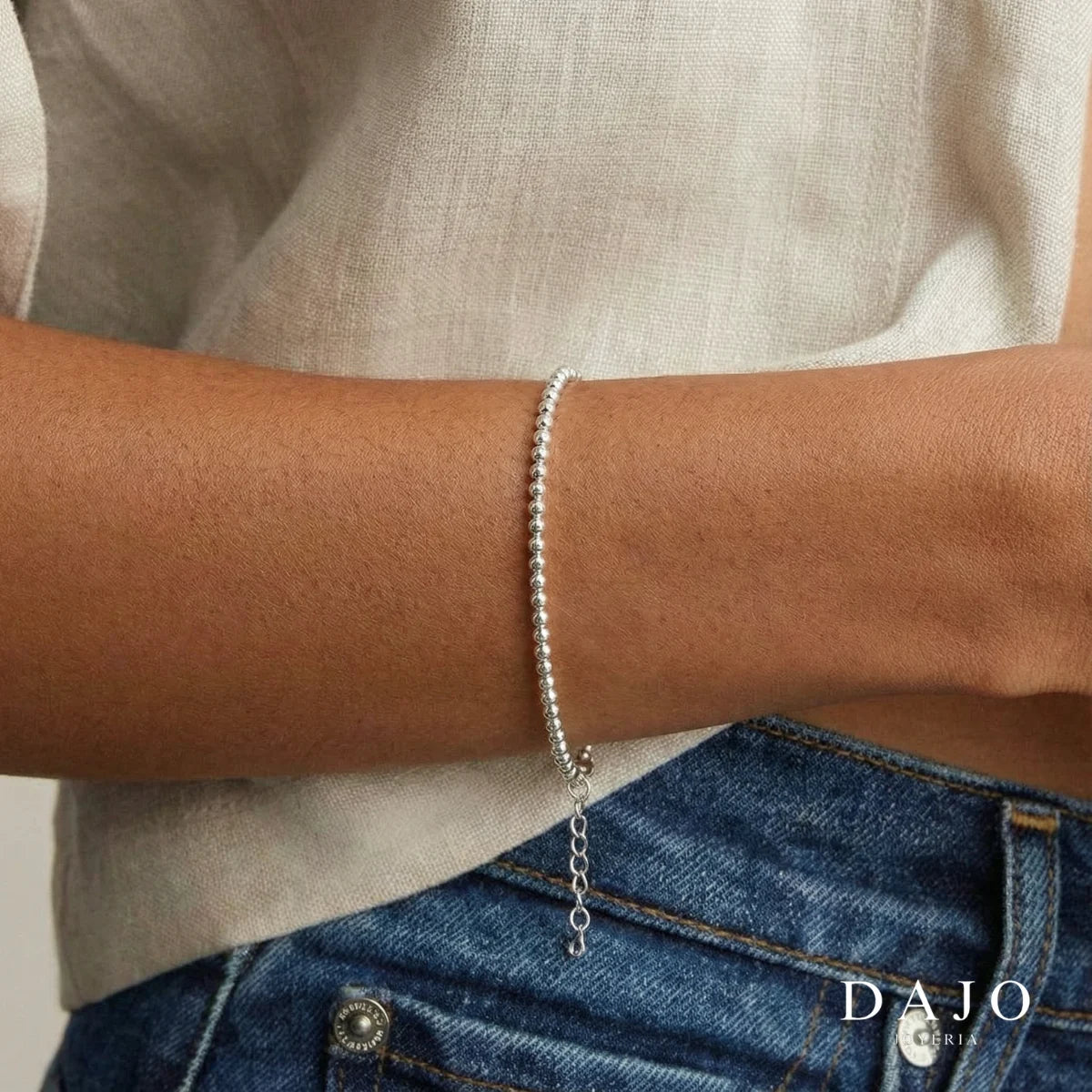 Pulsera esferas 2 mm con ajustable plata .925 - regalo especial para hombre o mujer | DAJO Joyeria