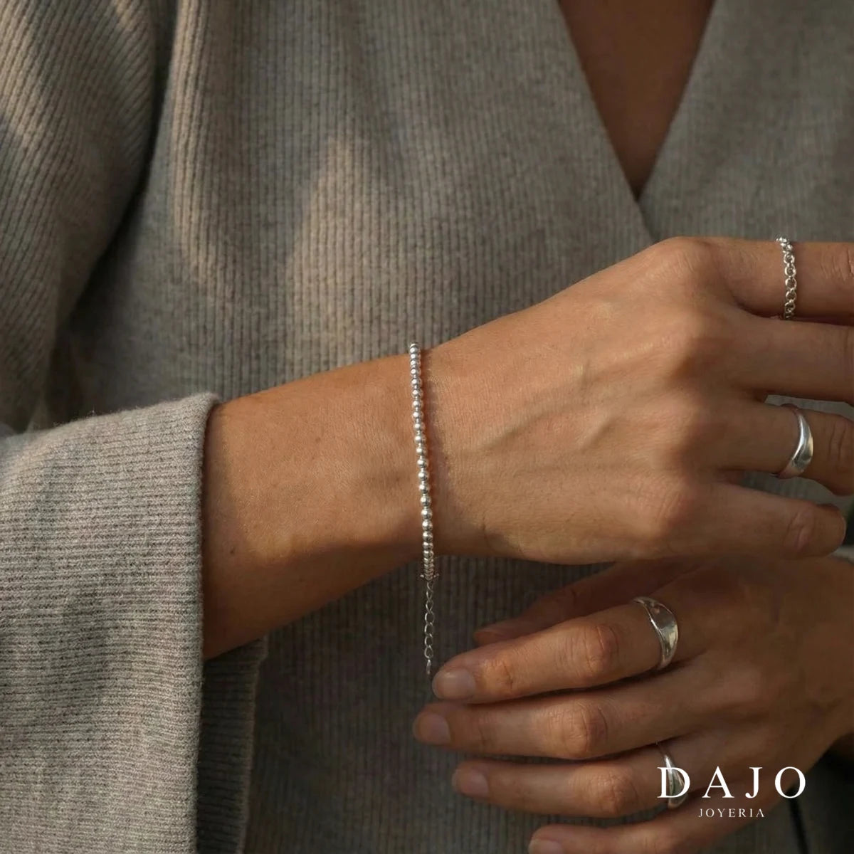 Pulsera esferas 2 mm con ajustable plata .925 - regalo especial para hombre o mujer | DAJO Joyeria