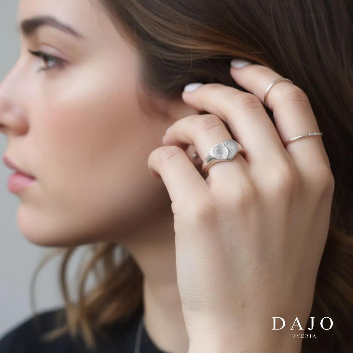 Kit Triple Anillo Huella Corazón plata .925 - anillo con huella grabada personalizado | DAJO Joyeria