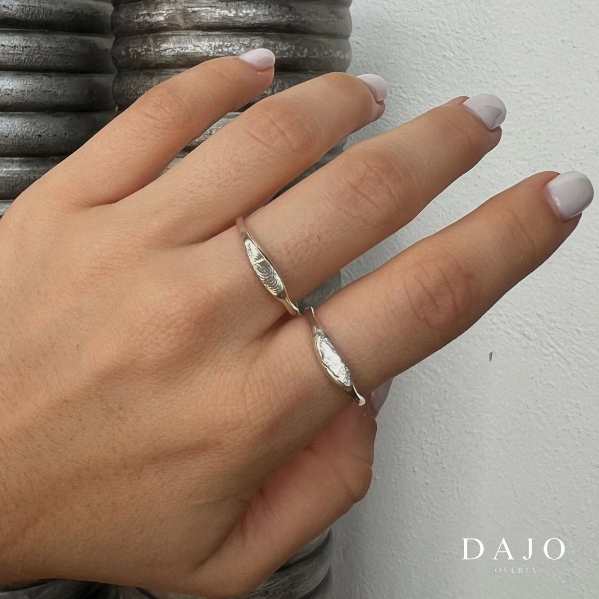 Kit Triple Anillo Huella Botánica plata .925 - anillo con huella grabada personalizado | DAJO Joyeria