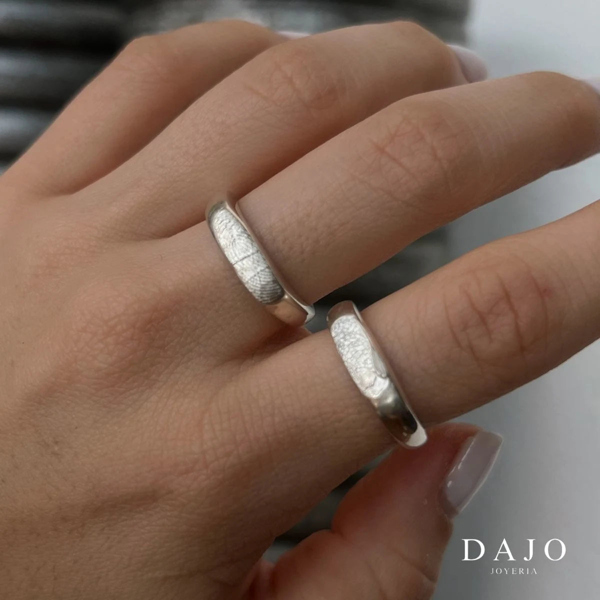Kit Triple Anillo Huella Rectangular plata .925 - anillo con huella grabada personalizado | DAJO Joyeria