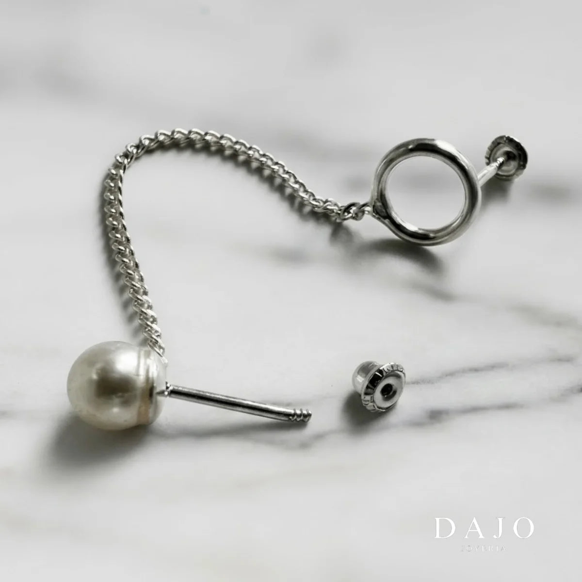 Arete Perla con Cadena plata .925 - regalo para novia o mama | DAJO Joyeria