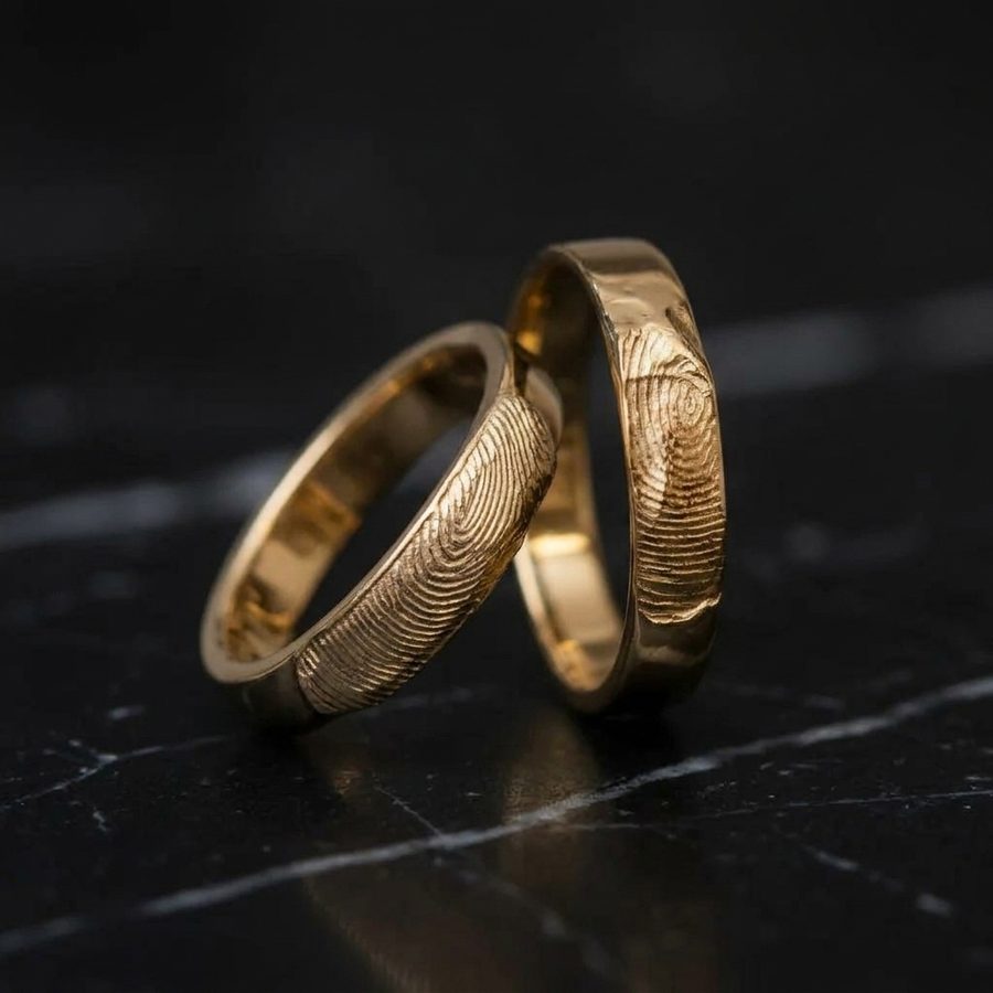 Par de argollas de huella en oro sólido